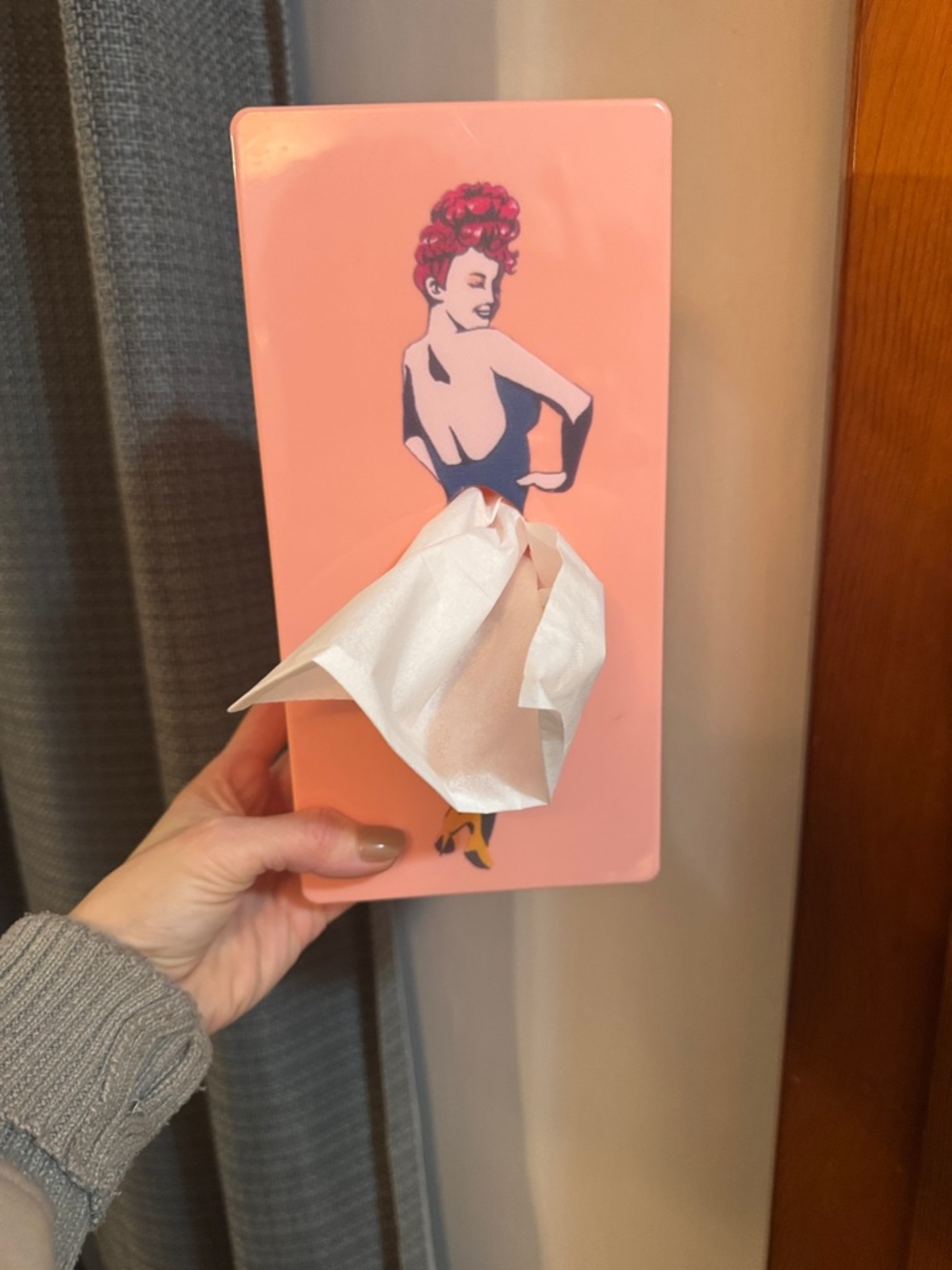 Pink Pin-Up Tissue Box Holder with Retro Illustration